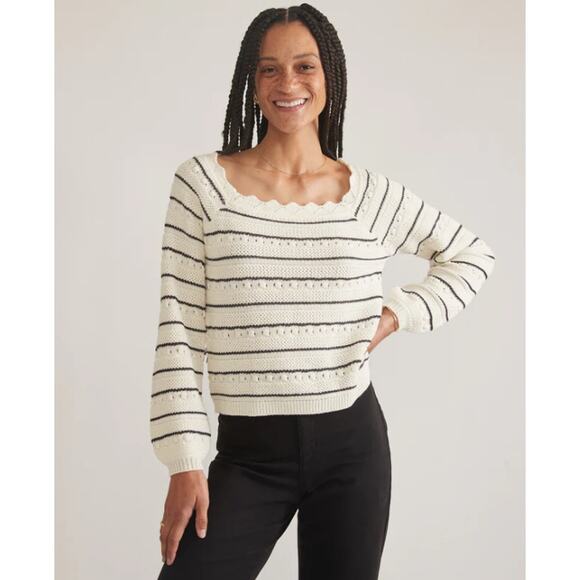 Marine Layer Sara Breton Striped Square Neck Striped Balloon Sleeve Sweater - Picture 13 of 13